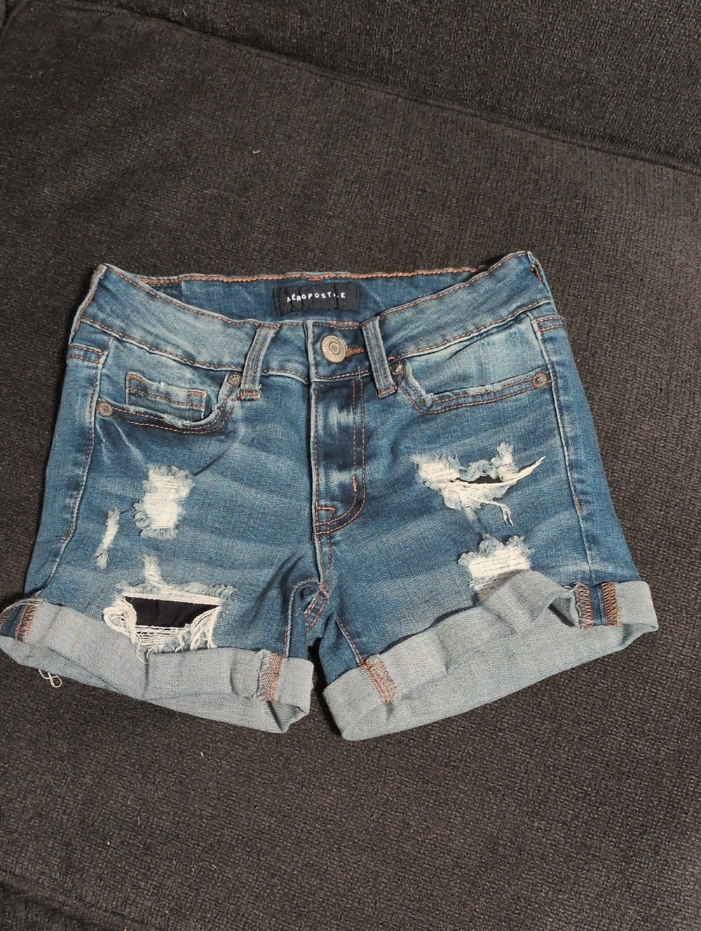Aeropostale Distressed Light Blue Rolled Cuff Denim Shorts